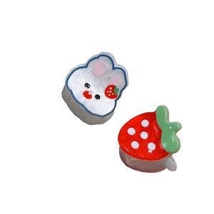 Mini pinces à cheveux en acrylique avec motifs lapin blanc et fraise rouge pour filles