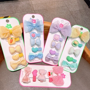 Set da 5 pezzi di mollette per capelli con fiocchi e cartoni animati in colori pastello