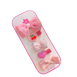 Set da 5 fermagli per capelli rosa con dolci fiocchi in pizzo e graziose forme a cuore