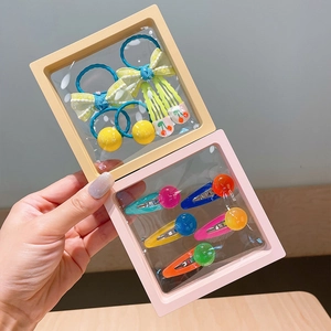 Cute Korean style colorful bow hair ties and candy hair clips in clear 3D floating cases