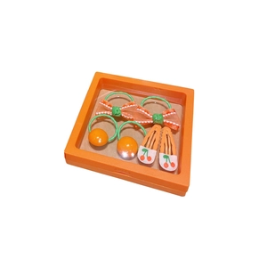 6-piece orange bow and cherry hair clip set for girls in a square PE floating gift box