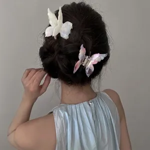 Elegant 3D acetate butterfly hair claws in pearl white and gradient pink for women
