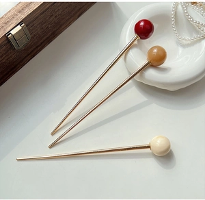 French style hair pins with colorful coffee glass beads and gold finish metal sticks