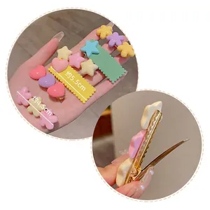 Lot de barrettes colorées macaron étoile et cœur pour filles avec clips en métal doré