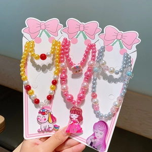 Kinder Cartoon Kunstperle Halskette Armband Set Süße Prinzessin Einhorn Blume Anhänger Künstliche Perlen Schmuck Für Mädchen Geburtstag Geschenk