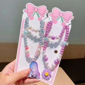 Handgefertigtes Kinder-Perlen-Schmuckset mit Cartoon-Prinzessin und Gänseblümchen