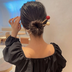 French style coffee glass bead hair sticks in gold metal for elegant updo styling