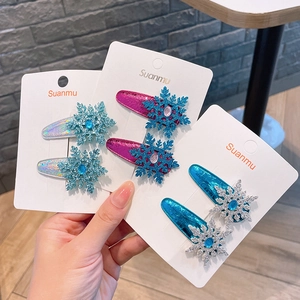 Kids Snowflake Hair Clips Blue Pink Glitter PU BB Clips Sweet Winter Snow Princess Hair Accessories For Girls Party