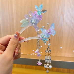Handgefertigte Blumen Schmetterling Haarstäbe mit Quasten für traditionelles Hanfu
