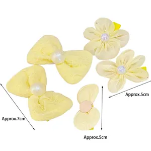 Ensemble de barrettes à fleurs et nœuds en dentelle jaune pour filles avec mesures