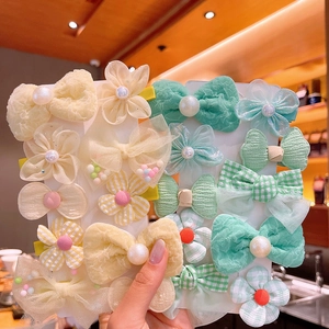 Détails des barrettes à fleurs faites main avec nœuds jaunes et perles pour filles