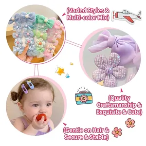 Lot de barrettes à fleurs et nœuds pour filles en dentelle avec détails en perles