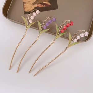Vintage Chinese Style Alloy Lily Of The Valley Pear Blossom Hair Stick Enamel Flower Hair Pin For Hanfu Women Hair Accessories Elegant