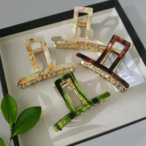 French Elegant Cellulose Acetate Hair Claw Clip Geometric Hollow Marble Tortoiseshell Pattern Large Shark Clip For Women Hair Accessory