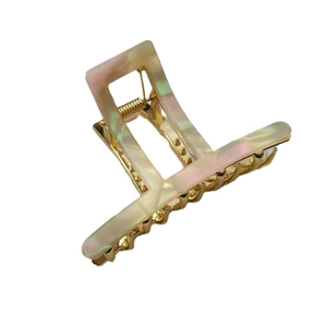 Elegant French marble acetate hair claw clip with gold alloy base and colorful texture