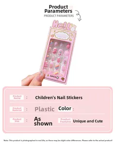 Detailed view of pink unicorn nail stickers set for girls with colorful cartoon patterns