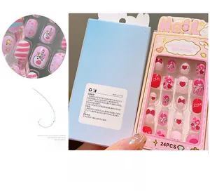 Detail view of 24pcs pink unicorn and cartoon pattern press-on nails for girls
