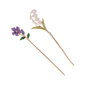 Elegant Chinese style lily of the valley and purple flower hair pins for Hanfu dresses