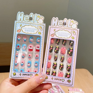 Removable 24pcs cartoon nail stickers for girls with dessert and heart patterns