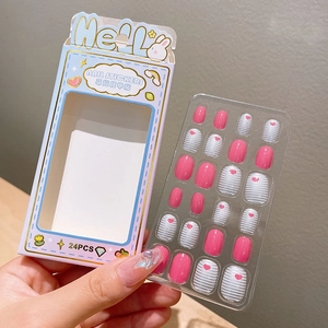 Removable cartoon nail stickers for girls with pink heart patterns and 24 piece set