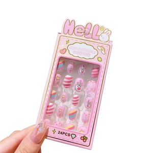 Pink cartoon unicorn nail stickers for girls with rainbow and star patterns 24pcs set