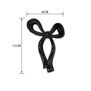 Pince à cheveux noire élégante avec nœud, acrylique brillant, taille 11 cm pour maintien
