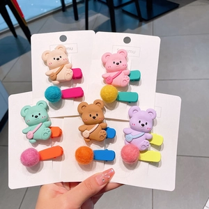 Schattige Cartoon Beer Haarclipset voor Kinderen met Pluchen Bal Legering Haarspelden voor Meisjes Handgemaakte Haaraccessoires