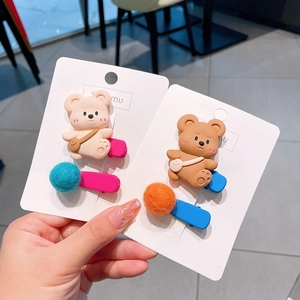 Schattige haarspeldjesset met cartoon beer en pluche bal van siliconen en metaal
