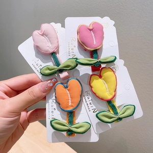 Handmade Fabric Embroidered Tulip Flower Hair Clip Sweet Floral Duckbill Side Clip Hair Accessories For Kids Girls Women