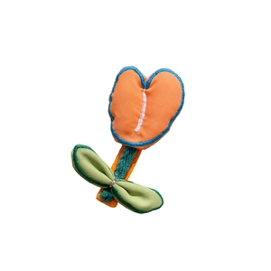 Handmade fabric tulip hair clip with orange embroidery petals and green leaf for girls