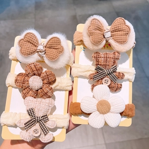 Haargummi-Set für Kinder mit Plüschbären, Stoffblumen und elastischen Handtuch-Ringen