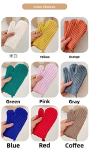 Showcasing winter knit mittens in nine vibrant colors with thick textured patterns