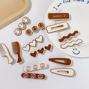 Korean Style Milk Tea Color Hair Clips Smile Face Heart Wave Creamy White Coffee Brown Acrylic Side Duckbill Clips Women Jewelry