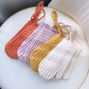 Winter Kids Knitted Mittens Solid Color Warm Thick Gloves With Hanging String For Boys Girls Outdoor Cold Weather