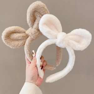 Schattige Pluche Konijnenoren Hoofdband Zacht Imitatiebont Haarband Voor Gezicht Wassen Make-up Spa Elastische Strik Haaraccessoires Voor Vrouwen Meisjes