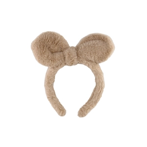 Pluche konijnenoor haarband met grote strik in kaki, schattig winter haaraccessoire