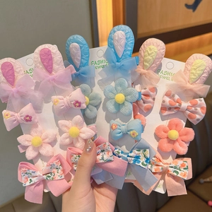 Set di fermagli per capelli bimba con orecchie di coniglio e fiori in colori pastello