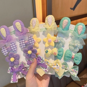 Set di fermagli per capelli bimba con orecchie di coniglio e fiocchi floreali
