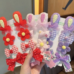 Set di fermagli per capelli per bambini con orecchie di coniglio, fiori e fiocchi
