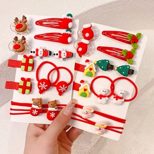 Kerst Kinder Haaraccessoires Set Kerstman Rendier Sneeuwpop Patroon Rode Haarelastiekjes BB Clips Feestcadeaus voor Meisjes