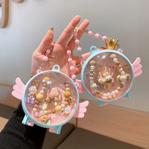 Cartoon Angel Wings Jewelry Box Set For Little Girls Bead Necklace And Hair Clips Resin Pendant Accessories Gift For Kids