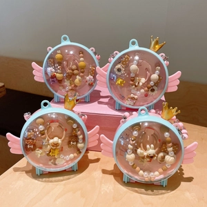 Brown-toned kids cartoon necklace set for girls aged 3-7 years in gift box packaging