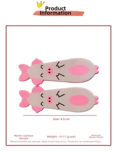 Detail view of 6.5cm pink pig cartoon hair clips showing dimensions and material