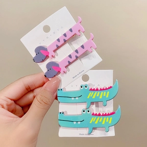 Cute 3D acrylic cartoon animal hair clips featuring dachshund and crocodile designs