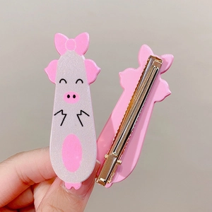 Cute pink 3D cartoon pig hair clip with silver metal crocodile grip for sweet girls