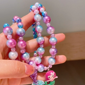 Colorful mermaid necklace and bracelet set with pearl beads and sequins tail charm