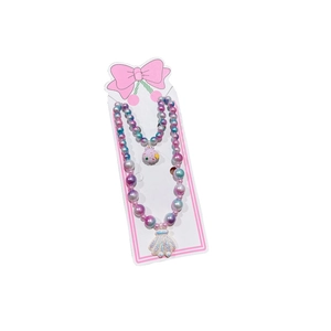 Girl's colorful mermaid pearl jewelry set with shell pendants on a white display card