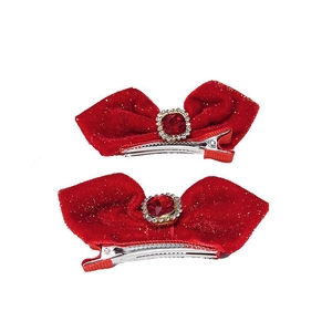 Fiocchi per capelli in velluto rosso per bambine con strass festivi e cristalli lucidi