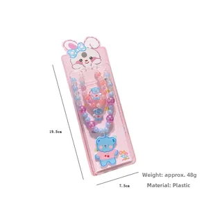 Detailed view of colorful cartoon bear beads jewelry set for kids with size dimensions