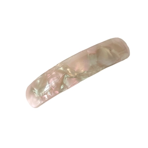 Pink pearlescent acetate hair clip with marble texture and Handmade in France engraving